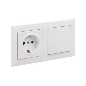 Legrand - Interruptor unipolar n.º 1 e tomada doméstica SCHUKO com moldura SUNO 250V branca