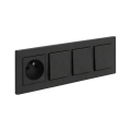 Legrand - Interruptor unipolar triplo n.º 1 e tomada doméstica com moldura NILOE STEP 250V preta