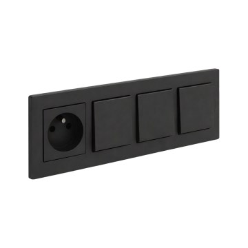 Legrand - Interruptor unipolar triplo n.º 1 e tomada doméstica com moldura NILOE STEP 250V preta