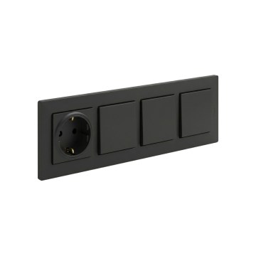 Legrand - Interruptor unipolar triplo n.º 1 e tomada doméstica SCHUKO com moldura NILOE STEP 250V preta