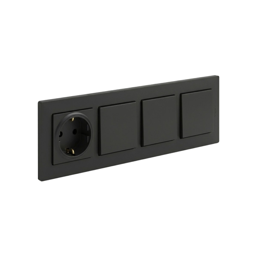 Legrand - Interruptor unipolar triplo n.º 1 e tomada doméstica SCHUKO com moldura NILOE STEP 250V preta