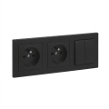 Legrand - Tomada doméstica dupla e interruptor duplo em série n.º 5 com moldura SUNO 250 V preto