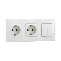 Legrand - Tomada doméstica dupla SCHUKO e interruptor duplo série č. 5 com moldura NILOE 250V branca