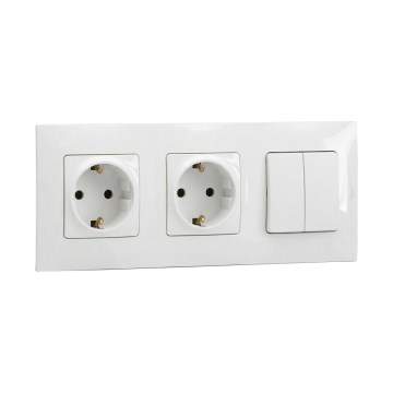 Legrand - Tomada doméstica dupla SCHUKO e interruptor duplo série č. 5 com moldura NILOE 250V branca
