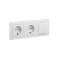 Legrand - Tomada doméstica dupla SCHUKO e interruptor duplo série n.º 5 com moldura SUNO 250V branca