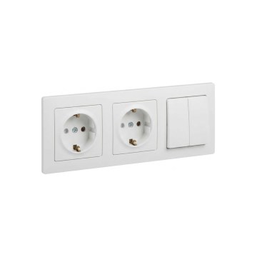 Legrand - Tomada doméstica dupla SCHUKO e interruptor duplo série n.º 5 com moldura SUNO 250V branca