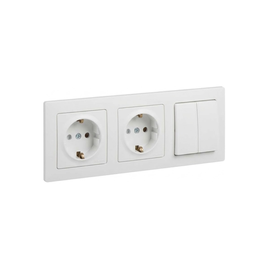 Legrand - Tomada doméstica dupla SCHUKO e interruptor duplo série n.º 5 com moldura SUNO 250V branca