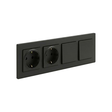 Legrand - Tomada doméstica dupla SCHUKO e interruptor unipolar duplo n.º 1 com moldura NILOE STEP 250V preta