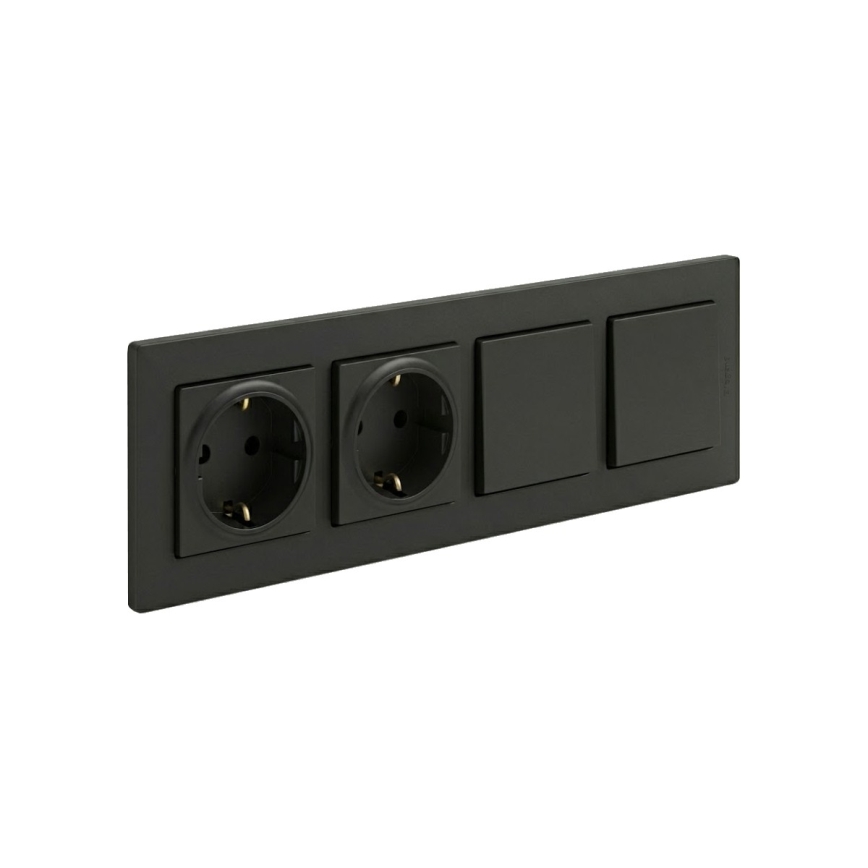 Legrand - Tomada doméstica dupla SCHUKO e interruptor unipolar duplo n.º 1 com moldura NILOE STEP 250V preta