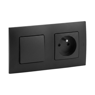 Legrand - Tomada doméstica e interruptor monopolar n.º 1 com moldura NILOE 250V preto