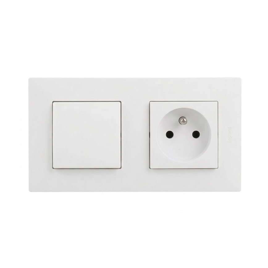 Legrand - Tomada doméstica e interruptor unipolar n.º 1 com moldura NILOE STEP 250V branco