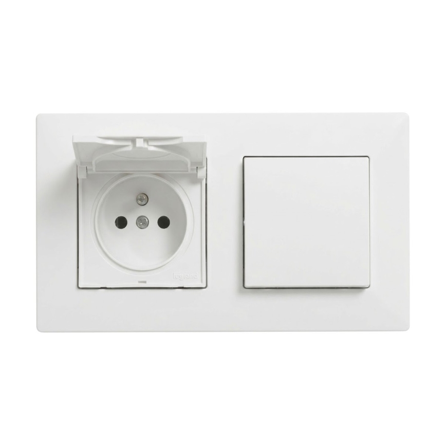 Legrand - Tomada doméstica e interruptor unipolar n.º 1 com moldura NILOE STEP 250V brancos