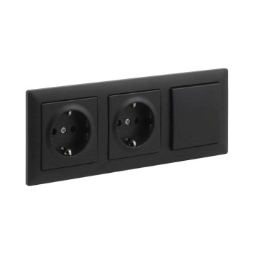 Legrand - Tomada doméstica SCHUKO dupla e interruptor unipolar n.º 1 com moldura SUNO 250V preto