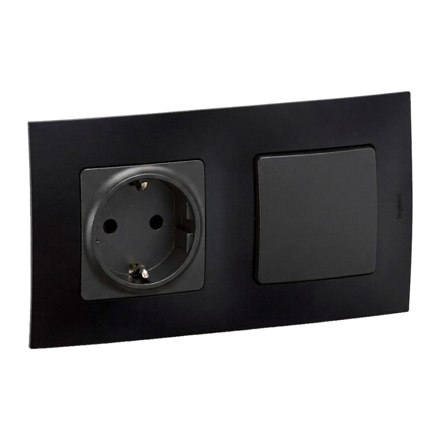 Legrand - Tomada doméstica SCHUKO e interruptor de escada n.º 6 com moldura NILOE 250V preta