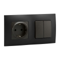 Legrand - Tomada doméstica SCHUKO e interruptor duplo em série n.º 5 com moldura NILOE 250V preto