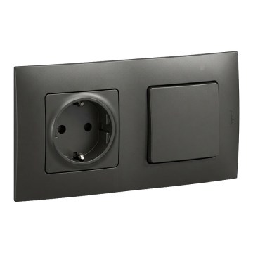 Legrand - Tomada doméstica SCHUKO e interruptor unipolar n.º 1 com moldura NILOE 250 V preta