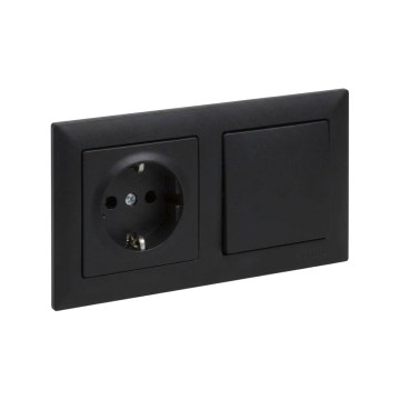 Legrand - Tomada doméstica SCHUKO e interruptor unipolar n.º 1 com moldura SUNO 250V preta