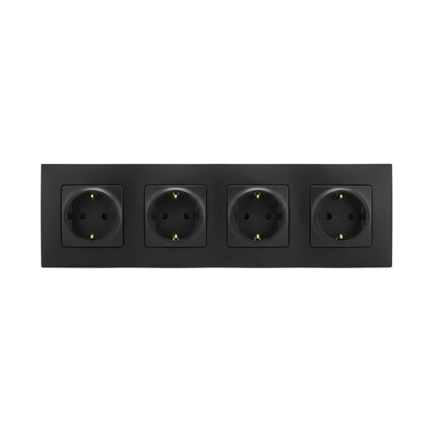 Legrand - Tomada doméstica SCHUKO quadrupla com moldura NILOE 250V preta