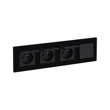 Legrand - Tomada doméstica tripla e interruptor unipolar n.º 1 com moldura NILOE STEP 250V preto