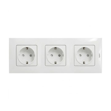 Legrand - Tomada doméstica tripla SCHUKO com moldura NILOE 250V branca