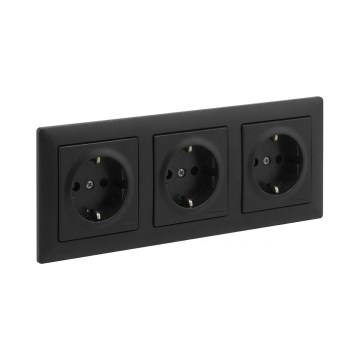 Legrand - Tomada doméstica tripla SCHUKO com moldura SUNO 250 V preta