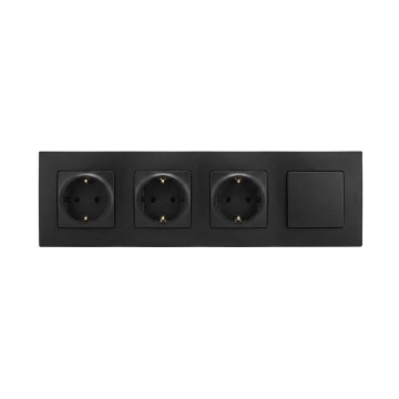 Legrand - Tomada doméstica tripla SCHUKO e interruptor unipolar n.º 1 com moldura 250V NILOE preta