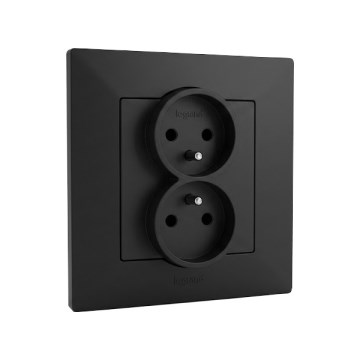 Legrand - Tomada dupla doméstica com moldura NILOE STEP 250V preta