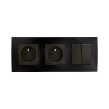 Legrand - Tomada dupla doméstica e duplo interruptor série n.º 5 com moldura NILOE 250V preta