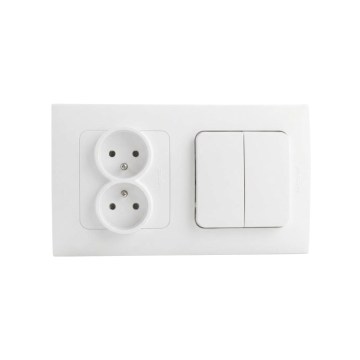 Legrand - Tomada dupla doméstica e interruptor duplo em série č. 5 com moldura NILOE STEP 250V branco