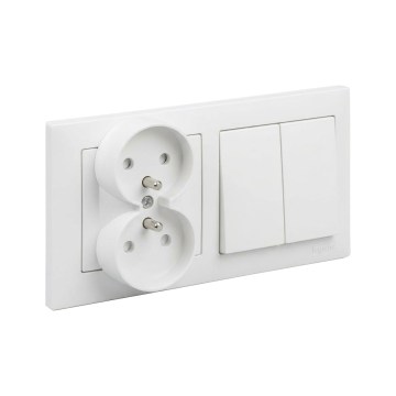 Legrand - Tomada dupla doméstica e interruptor duplo em série č. 5 com moldura SUNO 250V branca