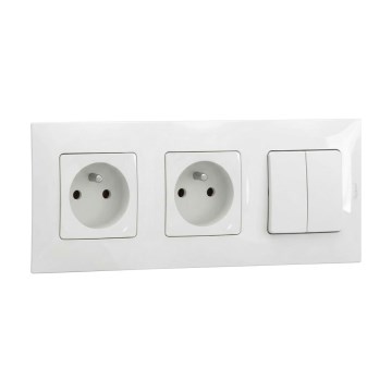 Legrand - Tomada dupla doméstica e interruptor duplo em série n.º 5 com moldura NILOE 250V branca