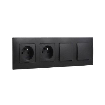 Legrand - Tomada dupla doméstica e interruptor duplo unipolar n.º 1 com moldura NILOE 250V na cor preta