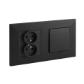 Legrand - Tomada dupla doméstica e interruptor unipolar com moldura NILOE STEP 250 V na cor preta