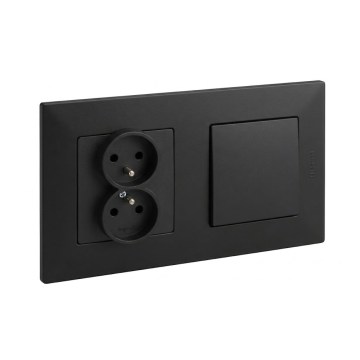 Legrand - Tomada dupla doméstica e interruptor unipolar com moldura NILOE STEP 250 V na cor preta