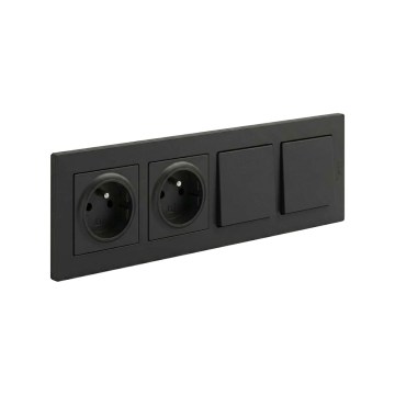 Legrand - Tomada dupla doméstica e interruptor unipolar duplo n.º 1 com moldura NILOE STEP 250V preta