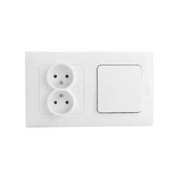 Legrand - Tomada dupla doméstica e interruptor unipolar n.º 1 com moldura NILOE STEP 250 V branca