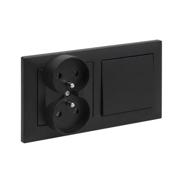 Legrand - Tomada dupla doméstica e interruptor unipolar n.º 1 com moldura SUNO 250V, cor preta