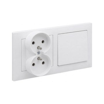 Legrand - Tomada dupla doméstica e interruptor unipolar n.º 1 com moldura SUNO 250V em branco