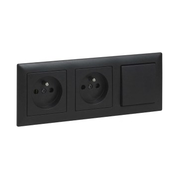 Legrand - Tomada dupla doméstica e interruptor unipolar n.º 1 com moldura SUNO 250V preta