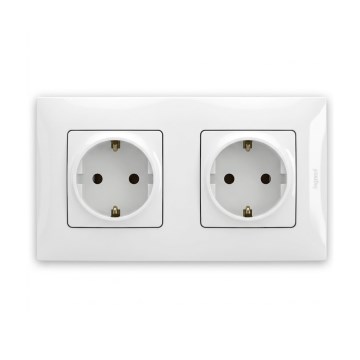 Legrand - Tomada dupla doméstica SCHUKO com moldura NILOE 250V branca