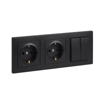 Legrand - Tomada dupla doméstica SCHUKO e interruptor duplo série č. 5 com moldura SUNO 250V preta