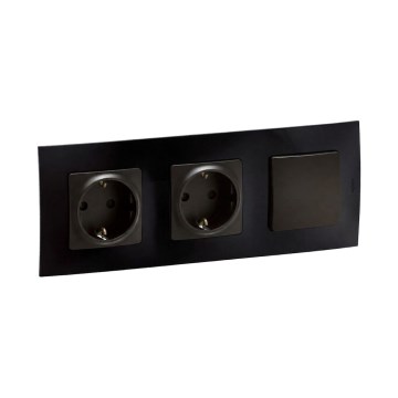 Legrand - Tomada dupla doméstica SCHUKO e interruptor unipolar n.º 1 com moldura NILOE 250V preta
