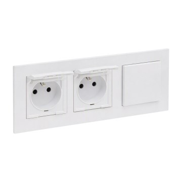 Legrand - Tomada dupla exterior para uso doméstico e interruptor unipolar n.º 1 com moldura NILOE STEP 250V branca
