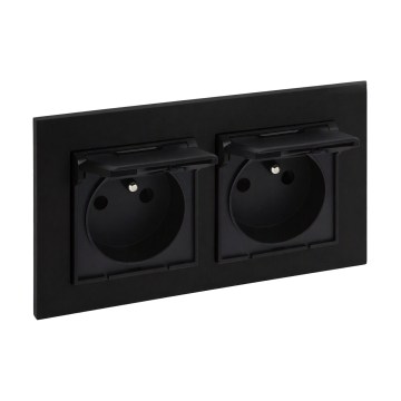 Legrand - Tomada dupla para exterior de uso doméstico com moldura NILOE STEP 250V IP44 preta
