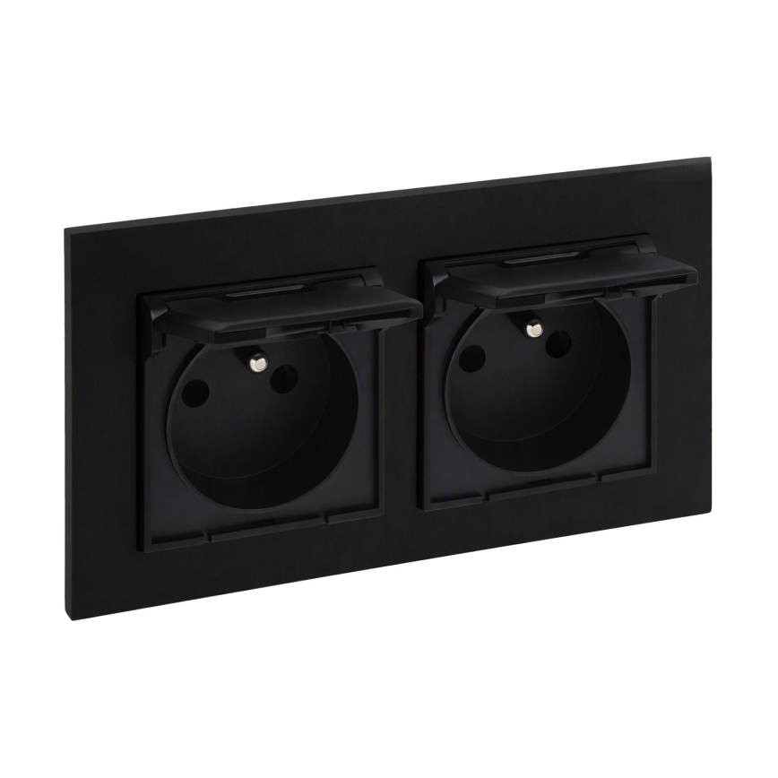 Legrand - Tomada dupla para exterior de uso doméstico com moldura NILOE STEP 250V IP44 preta