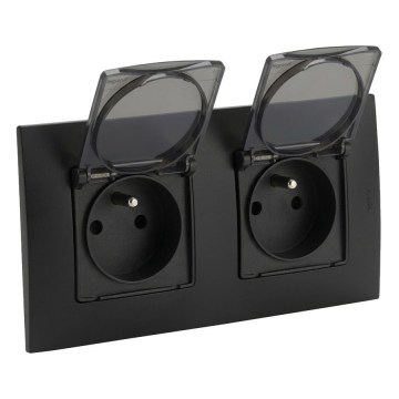 Legrand - Tomada dupla para exterior NILOE 250V IP44 preta