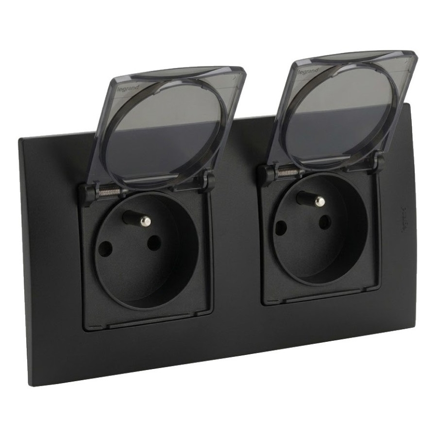 Legrand - Tomada dupla para exterior NILOE 250V IP44 preta