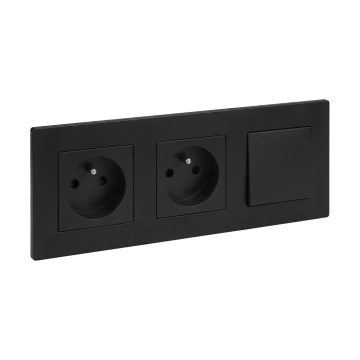 Legrand - Tomada dupla residencial e interruptor unipolar n.º 1 com moldura NILOE STEP 250V cor preta