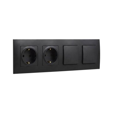 Legrand - Tomada dupla residencial SCHUKO e interruptor duplo unipolar n.º 1 com moldura NILOE 250 V, preto