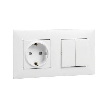 Legrand - Tomada residencial SCHUKO e interruptor de série duplo n.º 5 com moldura NILOE STEP 250 V branca